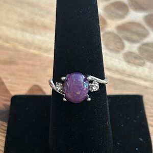 New faux‎ Purple Opal costume Ring with Silver Band size 8